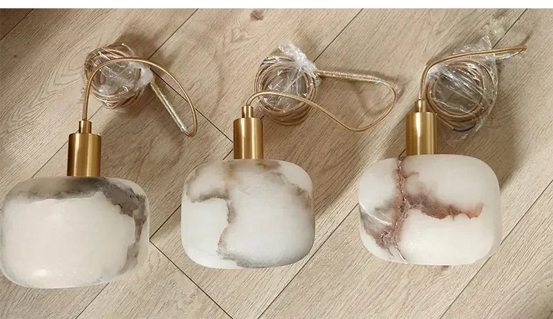 Modern Alabaster Pendant Light with Copper, Interior Lighting