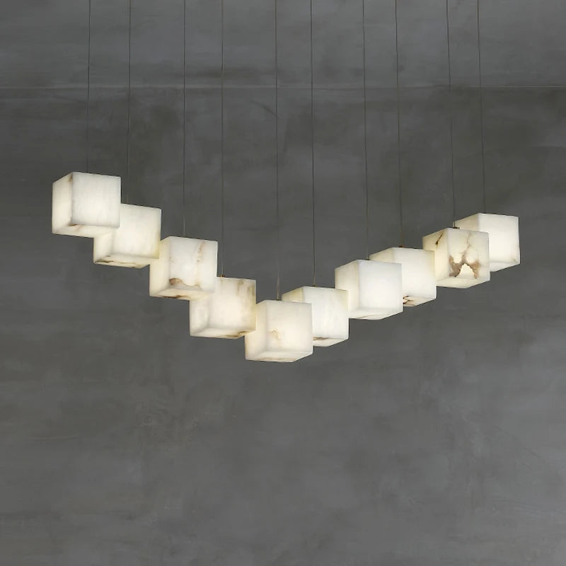 Dolomite Cluster Alabaster Cube Chandelier, Modular