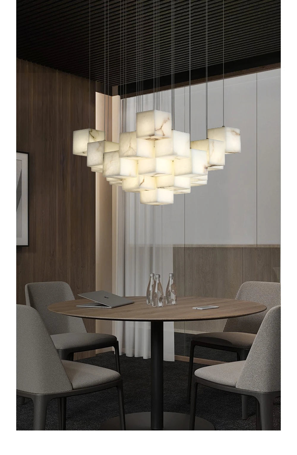 Dolomite Cluster Alabaster Cube Chandelier, Modular