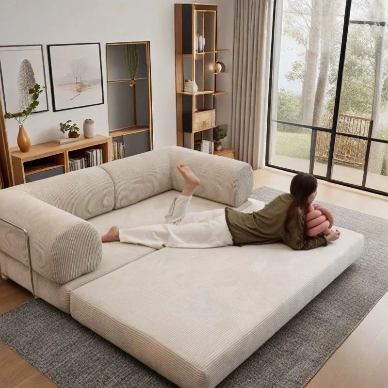 Foldable Corduroy Sofa Bed – Modern Minimalist Living Room Seating for Small Spaces