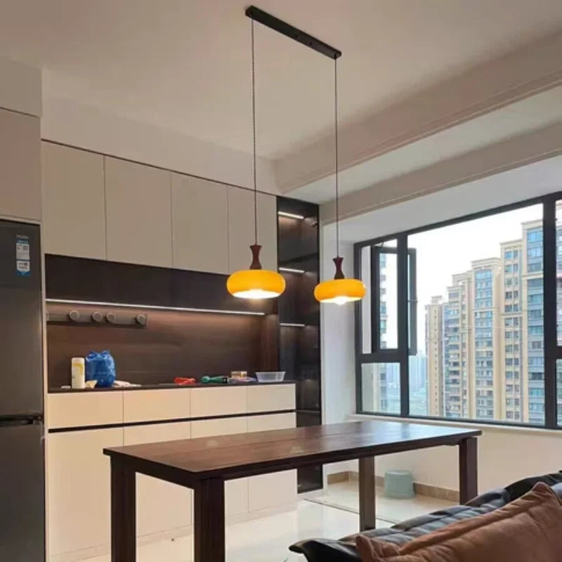 Sorrel Amber Glass & Wood Pendant Light