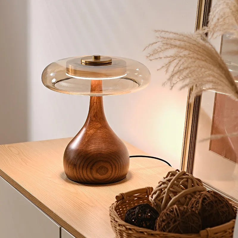 Japanese Zen Wood and Glass Table Lamp