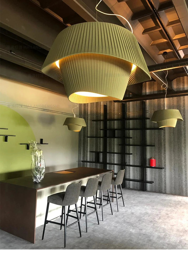 Double-Layer Pleated Fabric Pendant Light