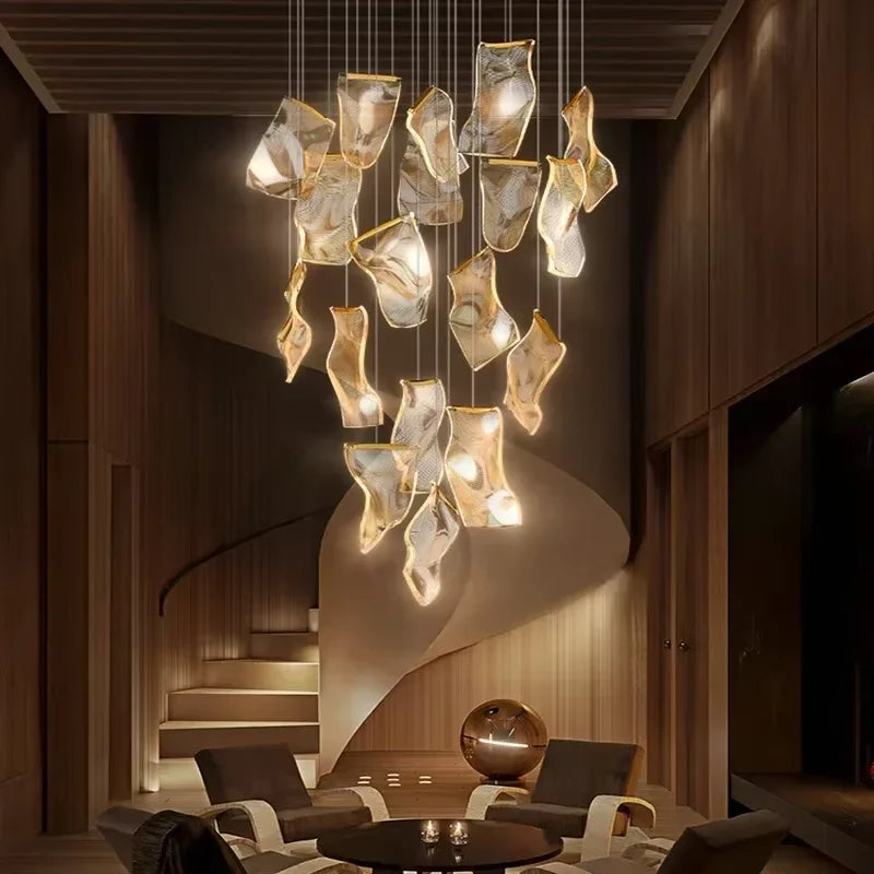 Large Clear Acrylic Flowing Wave Chandelier