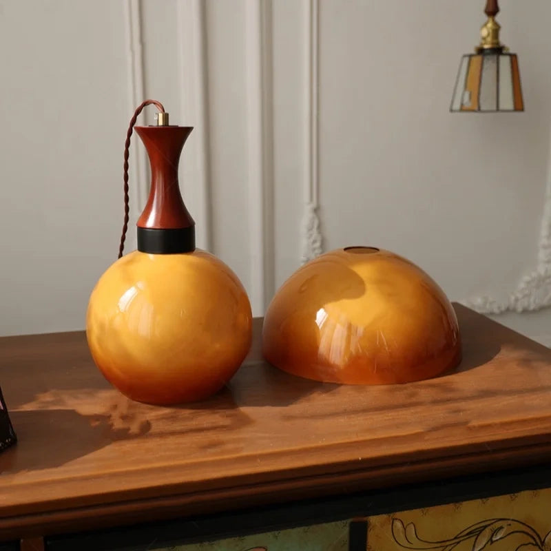 Sorrel Amber Glass & Wood Pendant Light