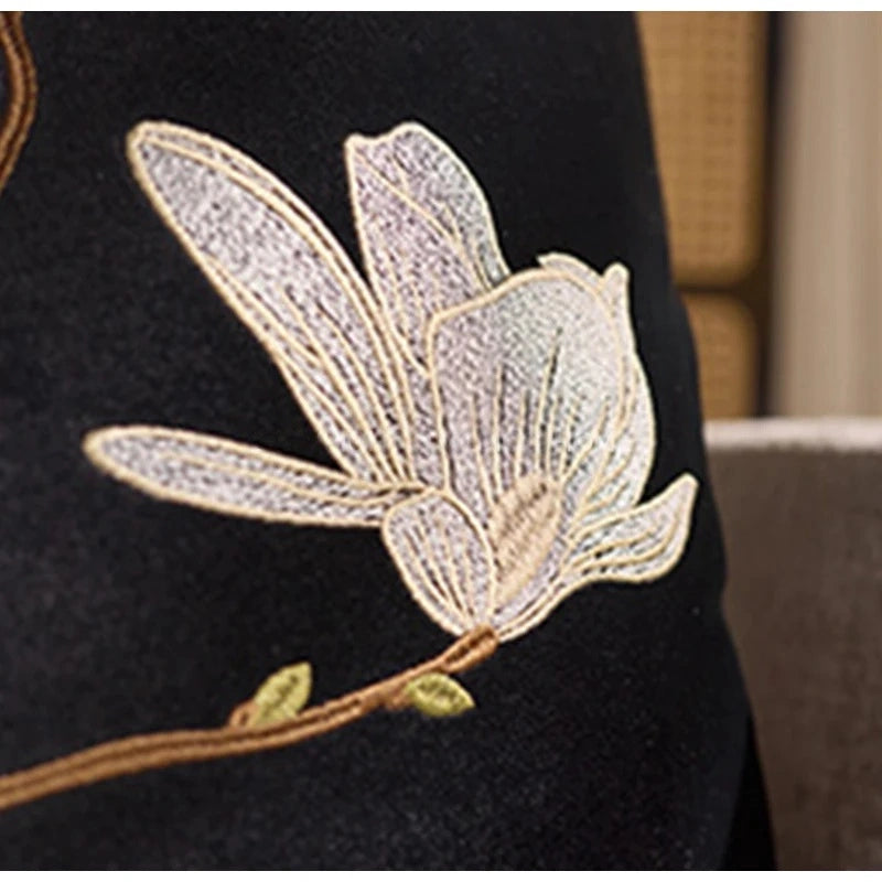 White Magnolia Floral Embroidery Throw Pillow Case