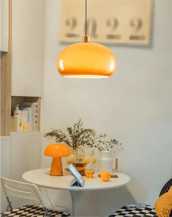 Bauhaus Orange Glass Dome Pendant Light