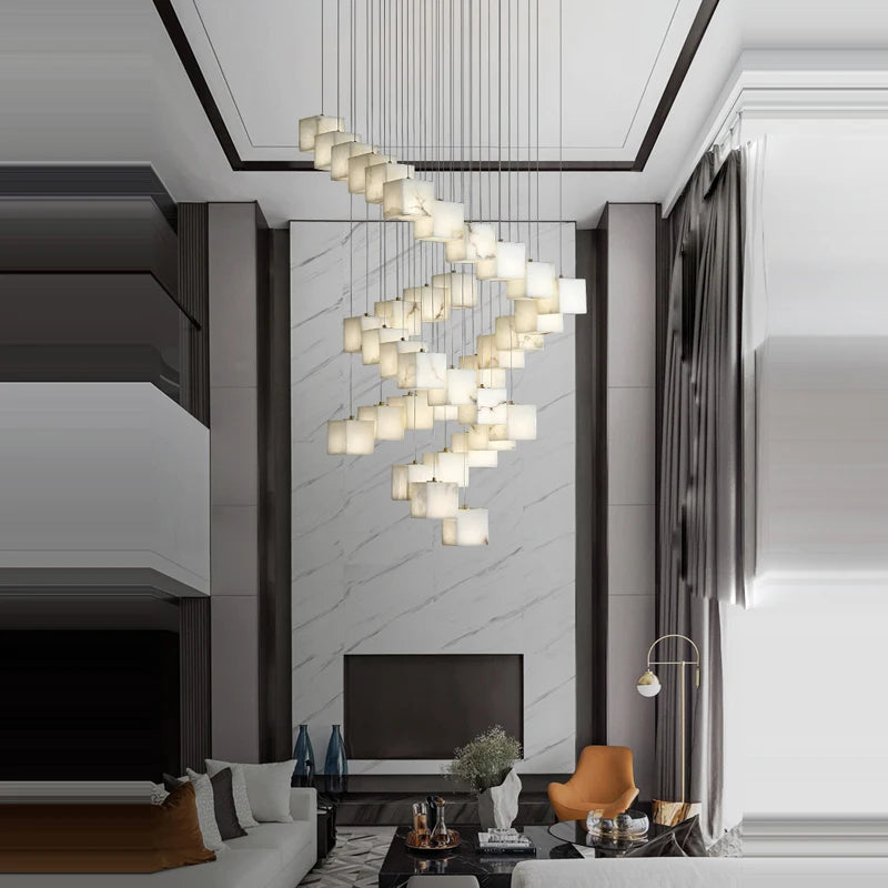 Dolomite Cluster Alabaster Cube Chandelier, Modular