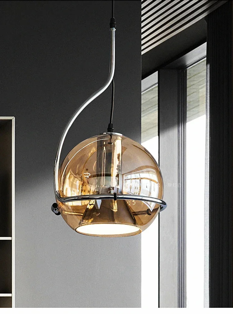 Adjustable Amber Glass Globe Pendant Light