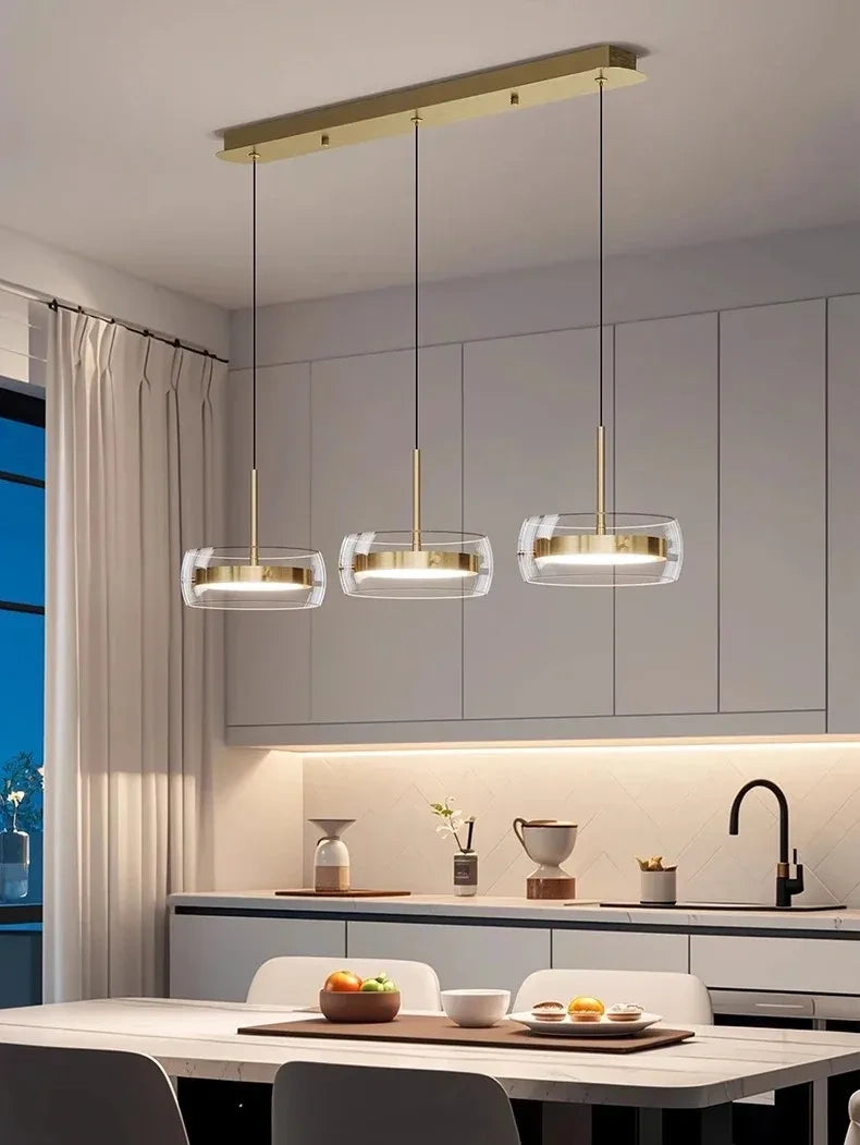 Liora Drum Glass LED Kitchen Island Pendant Light