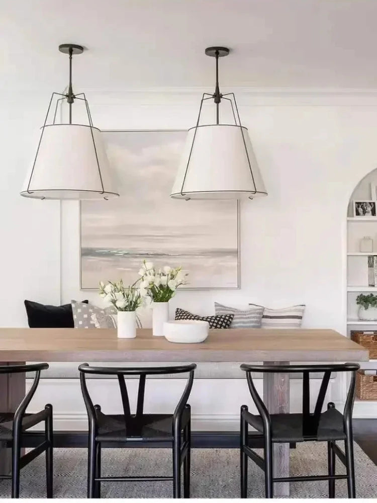 White Drum Cloth Pendant Light