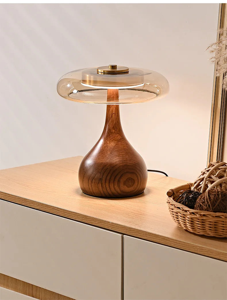 Japanese Zen Wood and Glass Table Lamp