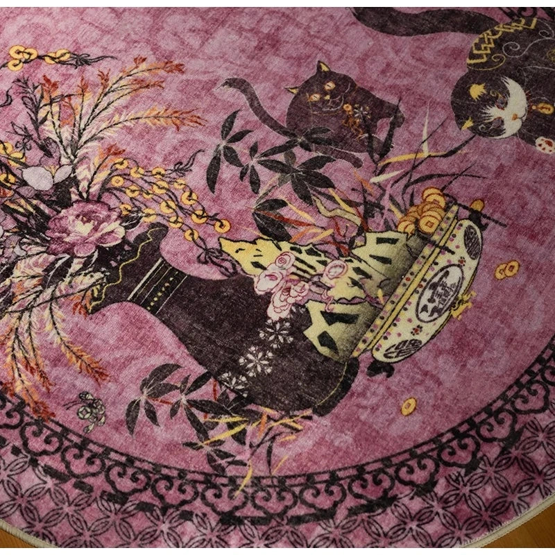 Artistic Chinoiserie Inspired Round Decorative Rug 120x120cm