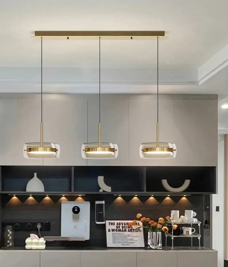 Liora Drum Glass LED Kitchen Island Pendant Light