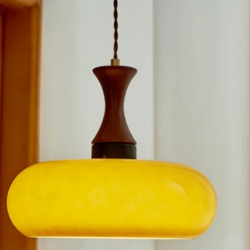 Sorrel Amber Glass & Wood Pendant Light