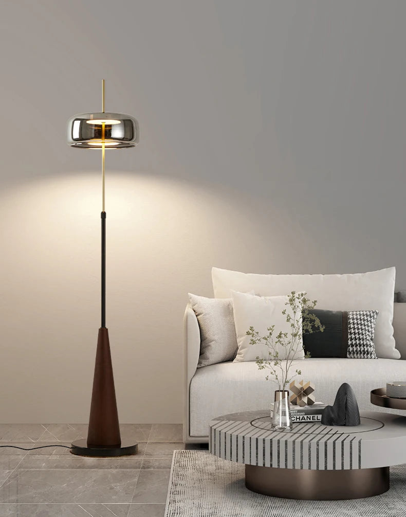 Mallory Glass Floor Lamp, Smoky Gray