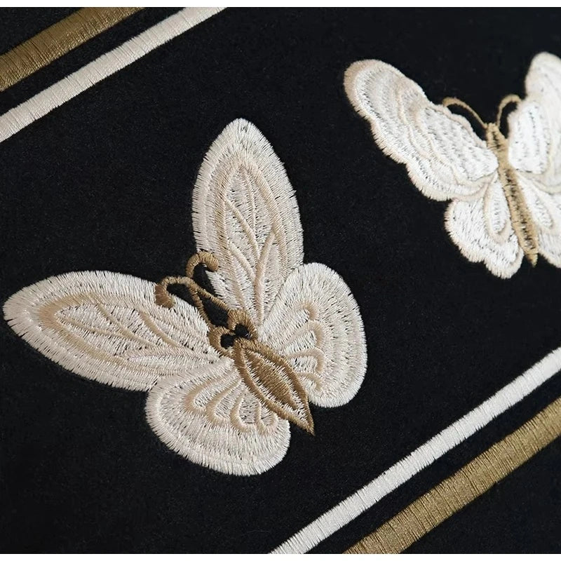 Black Velvet Cushion Cover With Butterfly Embroidery