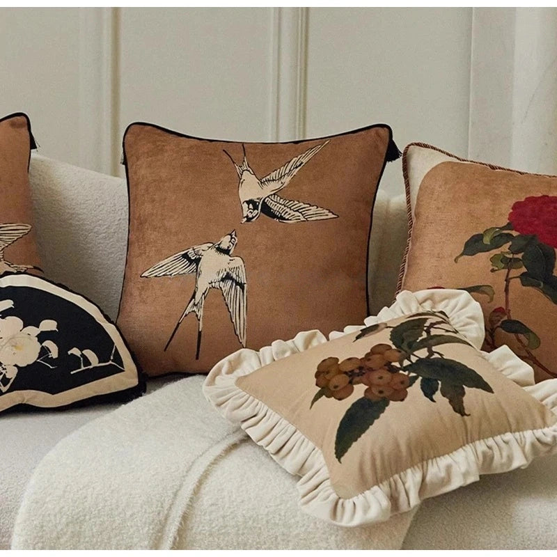 Oriental Retro Bird Cushion Cover with Tassels
