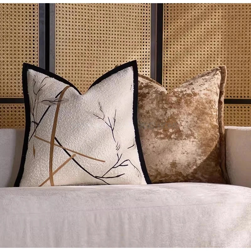 White Magnolia Floral Embroidery Throw Pillow Case