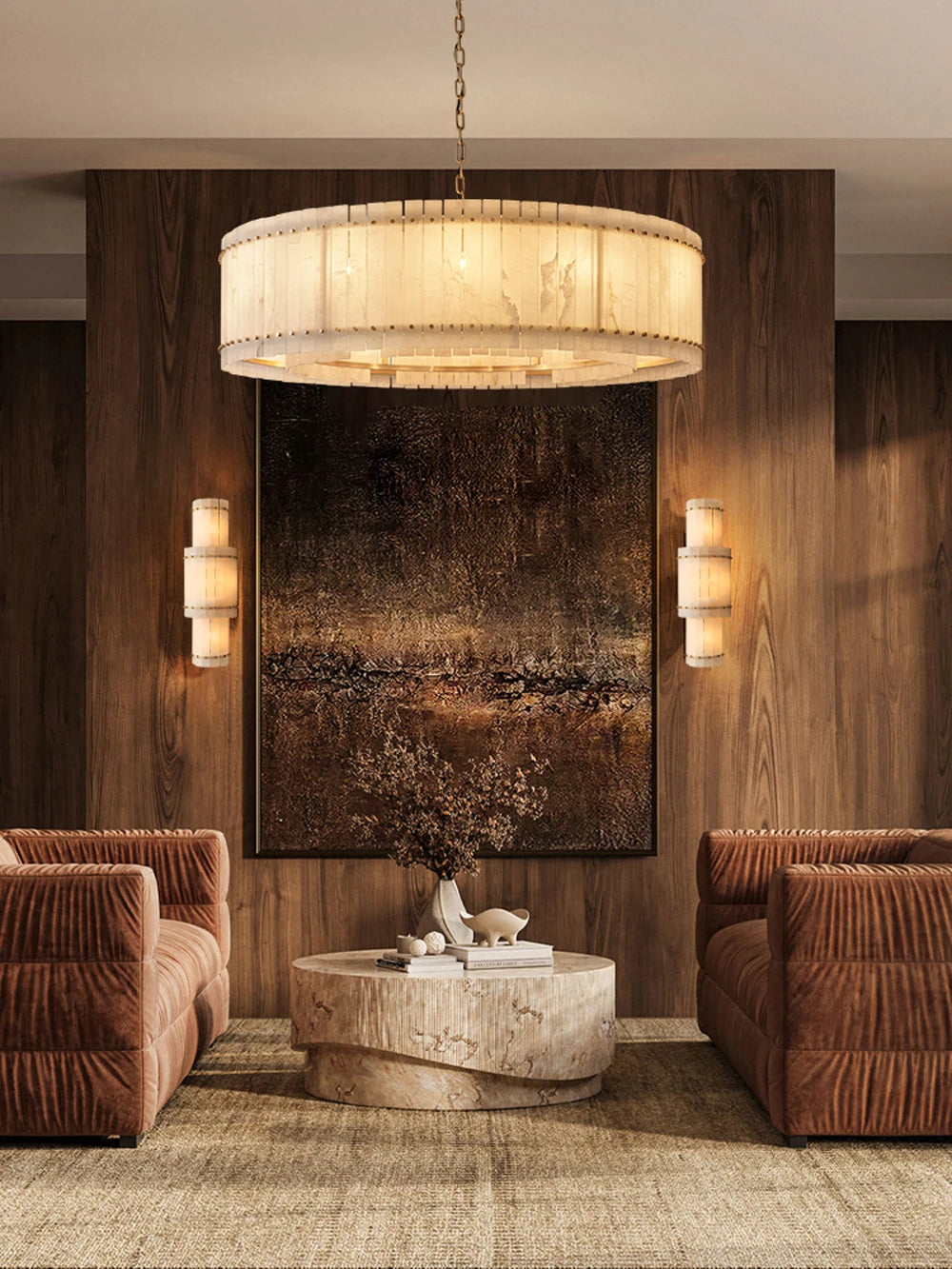 Mallory Multi-Tier Alabaster Chandelier, Dimmable