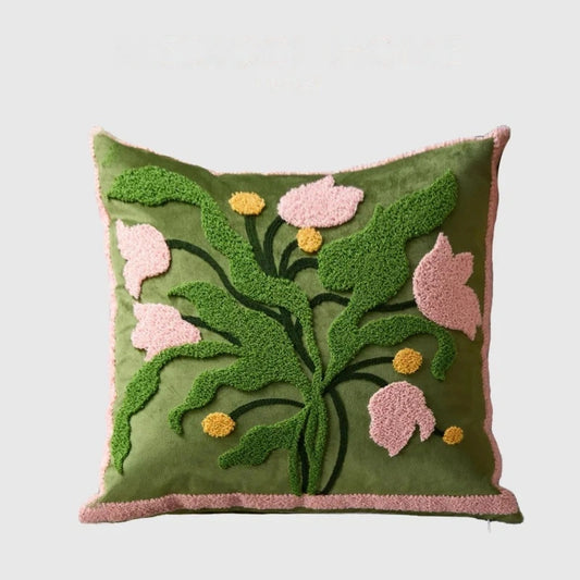 Spring Floral Tulip Tufted Throw Pillow Case