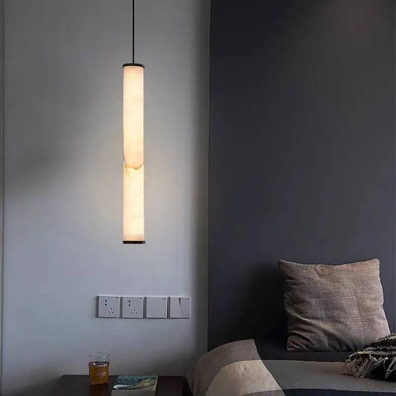 Minimalist Bedside Alabaster Tube Pendant Light, Black or Brass