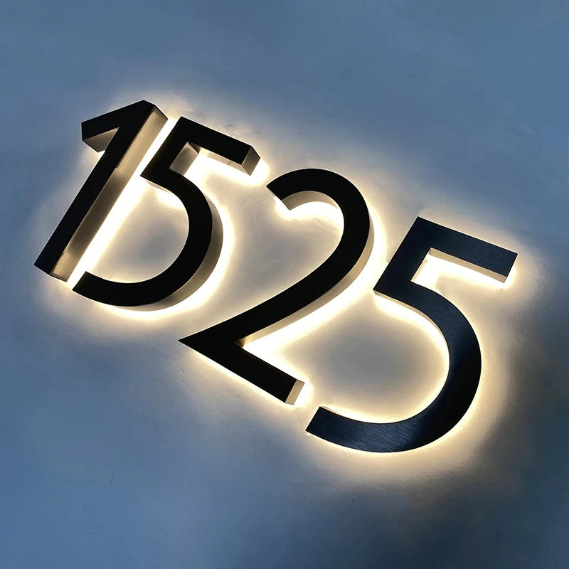 Modern Residential LED House Number Light, Outdoor & Waterproof