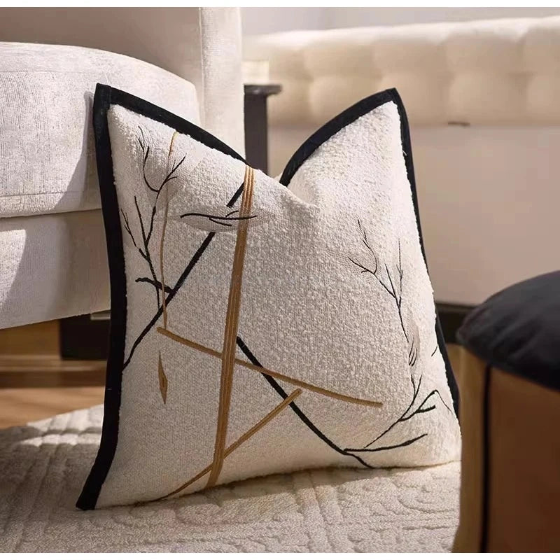 White Magnolia Floral Embroidery Throw Pillow Case