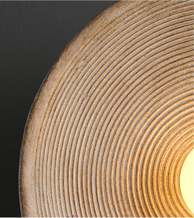 Wood Annual Ring Wall Lamp with Glass Lampshade