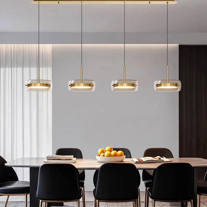 Liora Drum Glass LED Kitchen Island Pendant Light