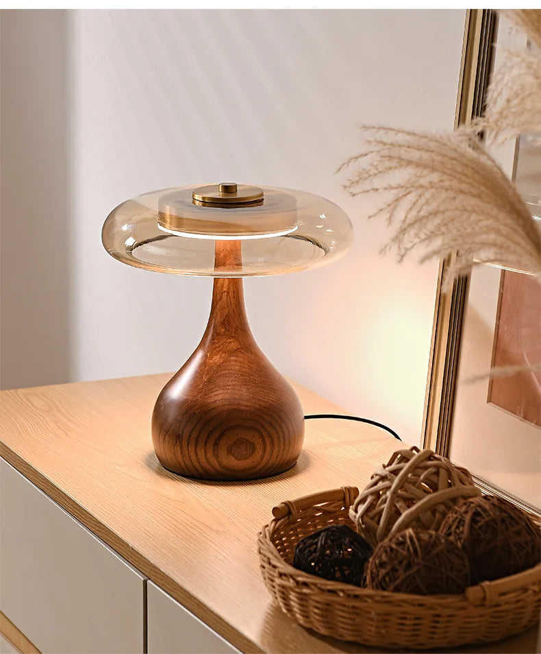 Japanese Zen Wood and Glass Table Lamp