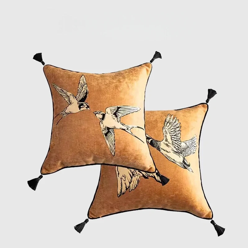 Oriental Retro Bird Cushion Cover with Tassels