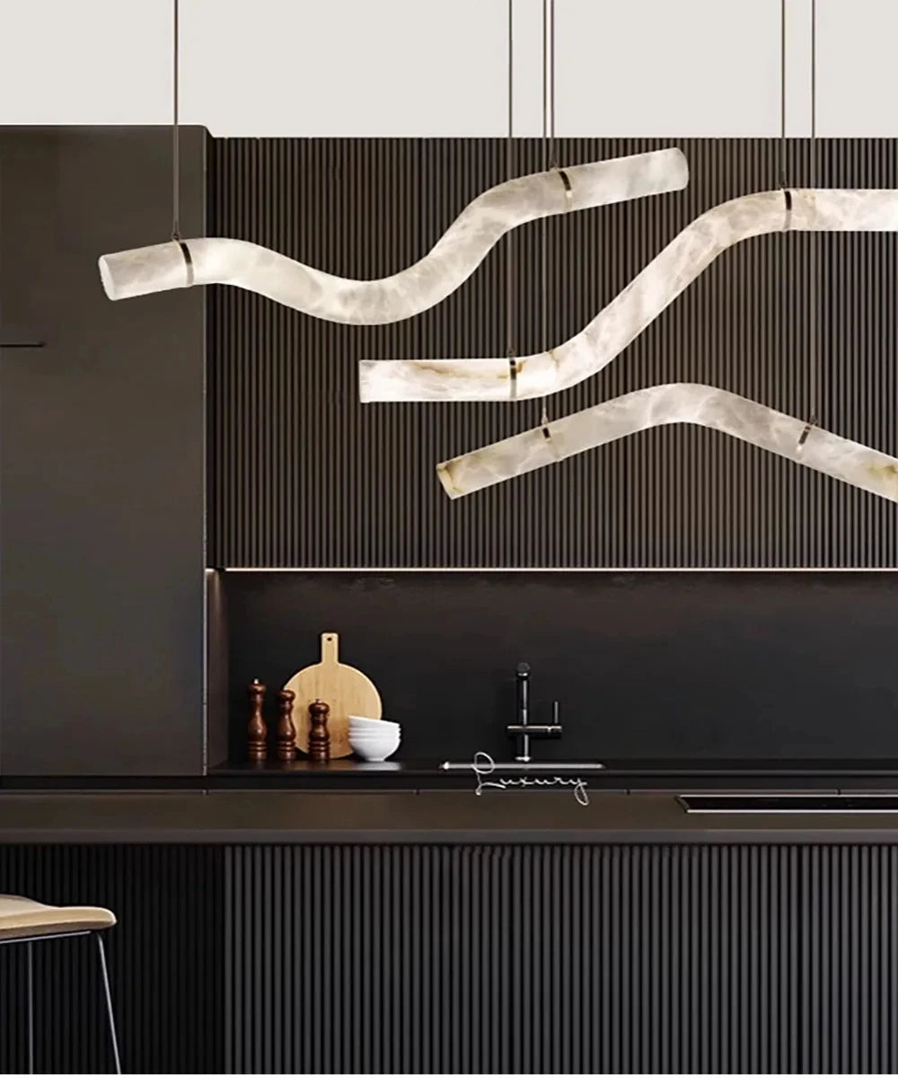 Irregular Alabaster Linear Tube Pendant Light, Minimalist