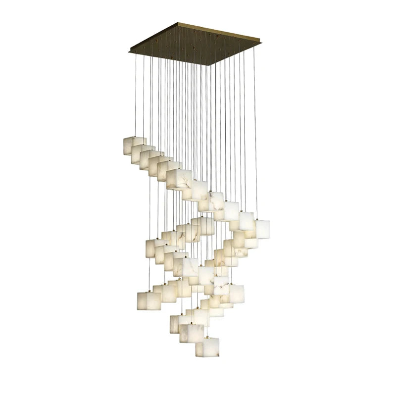 Dolomite Cluster Alabaster Cube Chandelier, Modular