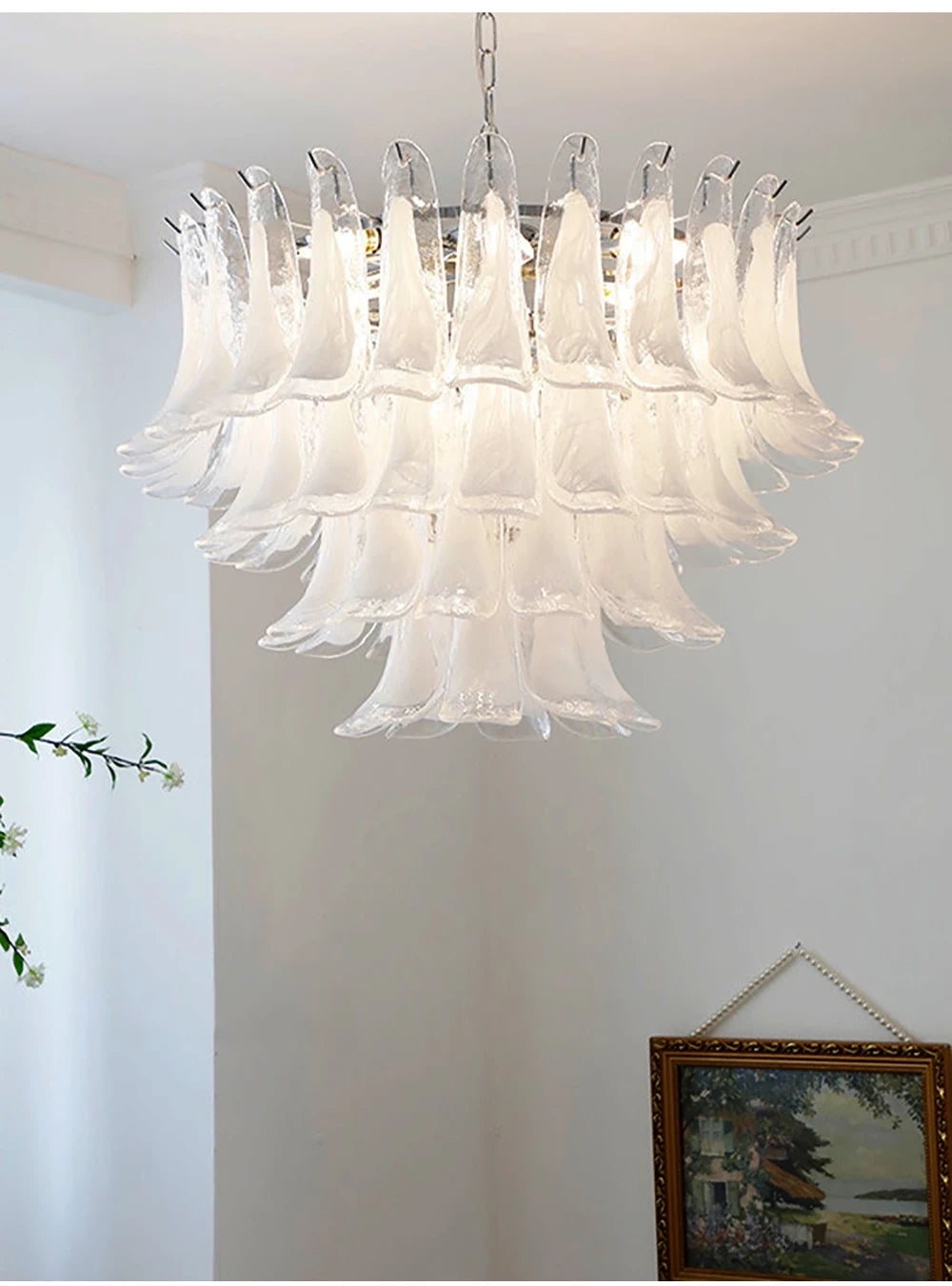 Alessia White Jade Glass Branch Chandelier