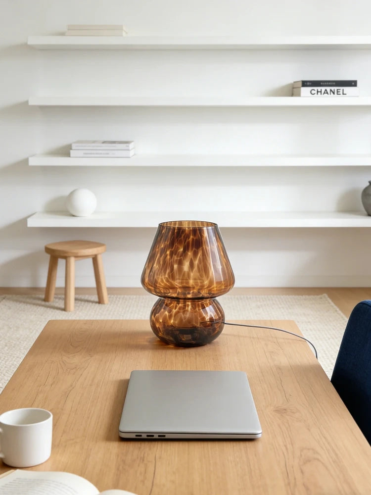 Brown Tortoise Glass Mushroom Table Lamp