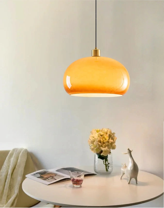 Bauhaus Orange Glass Dome Pendant Light