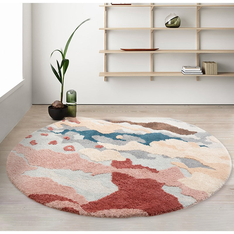 Round Large Rug Abstract Circular Abstract 3D Geometry Artistic Rug 100x100cm – GabyBerg Design