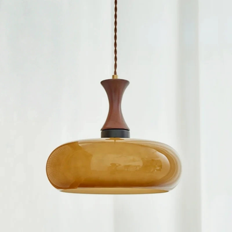 Sorrel Amber Glass & Wood Pendant Light