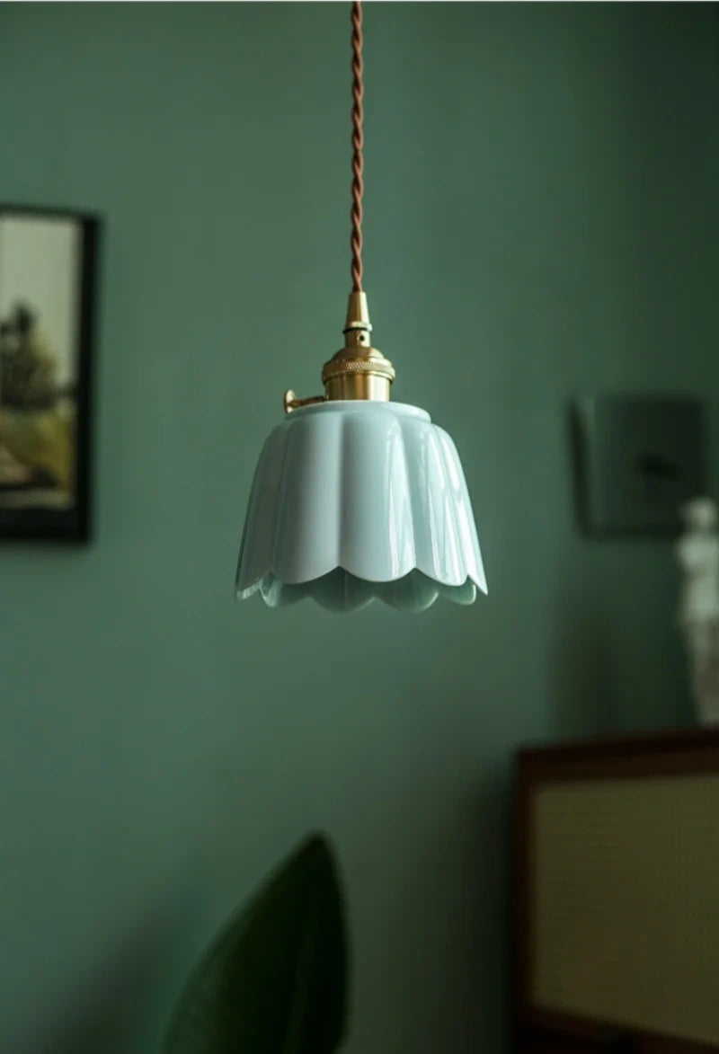 Celestine Floral Scalloped Ceramic Pendant Light