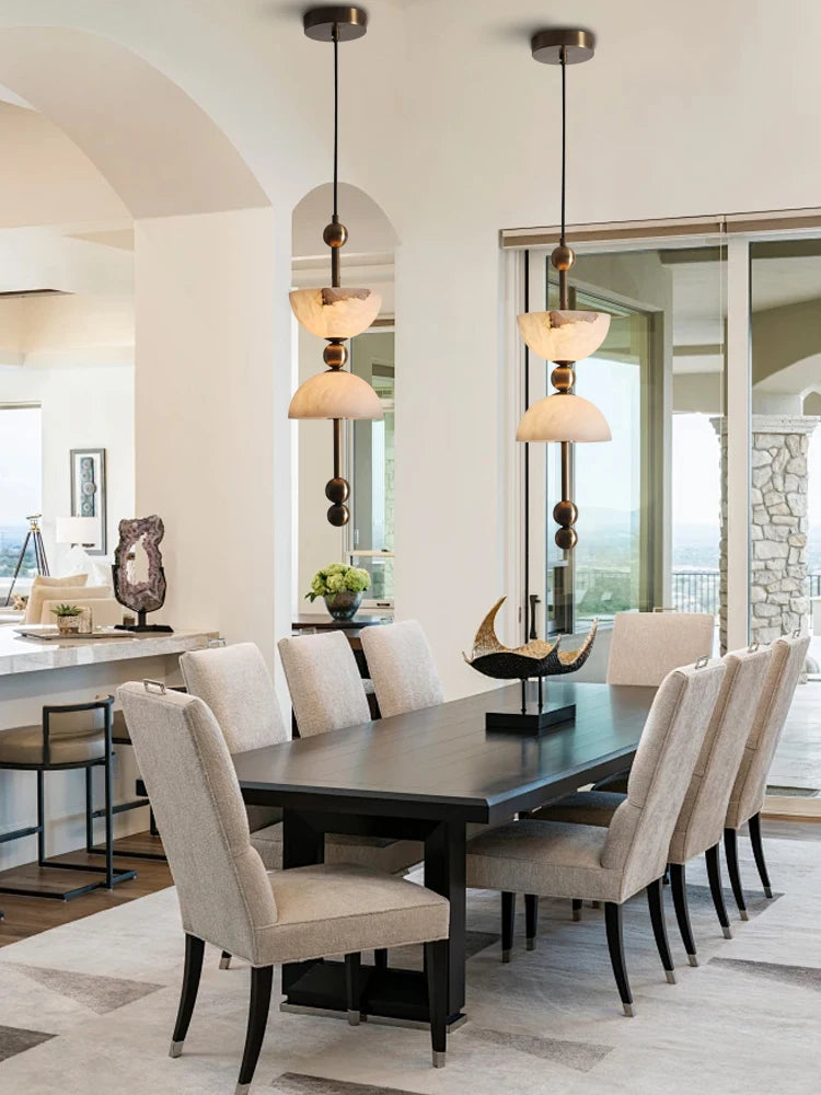 Celeste Double Dome Alabaster Pendant Light