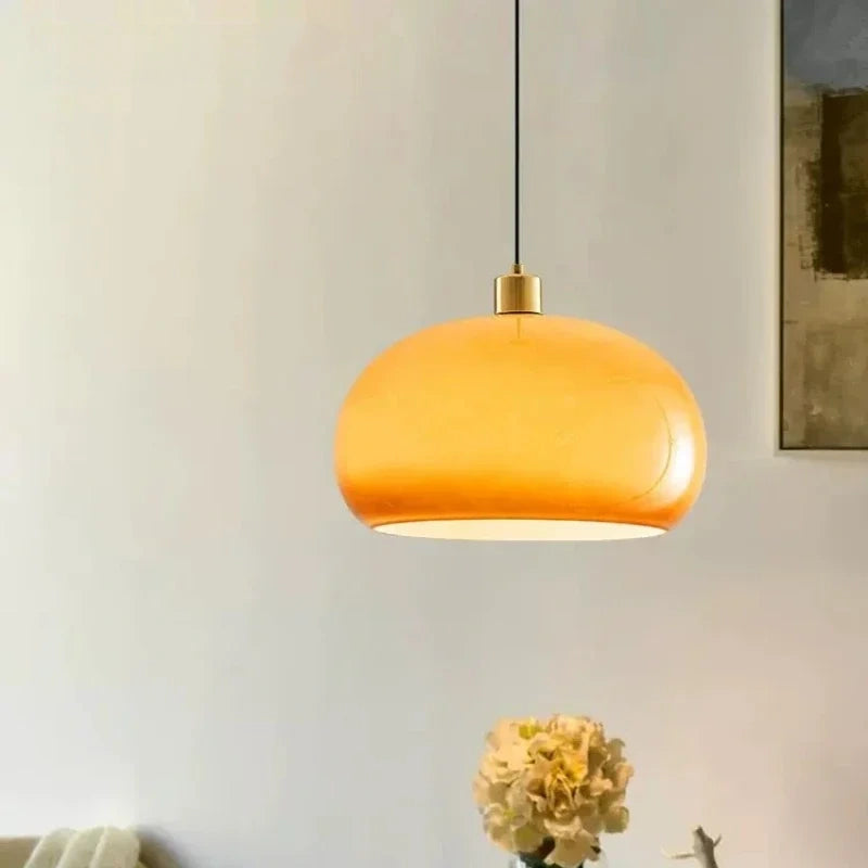 Bauhaus Orange Glass Dome Pendant Light