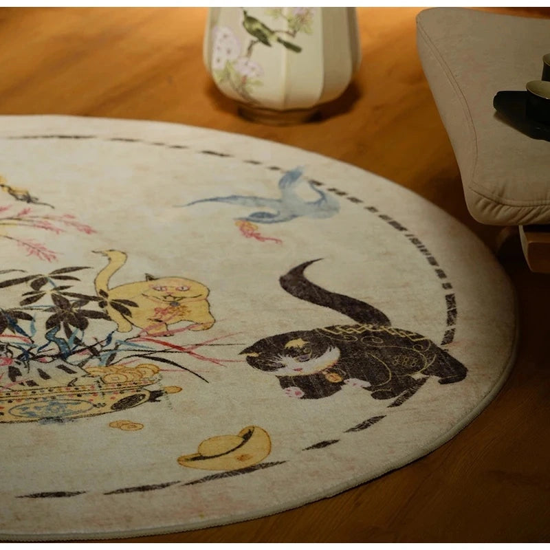 Artistic Chinoiserie Inspired Round Decorative Rug 120x120cm