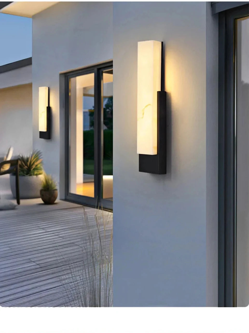 Outdoor Minimalist Alabaster LED Wall Sconce, Waterproof