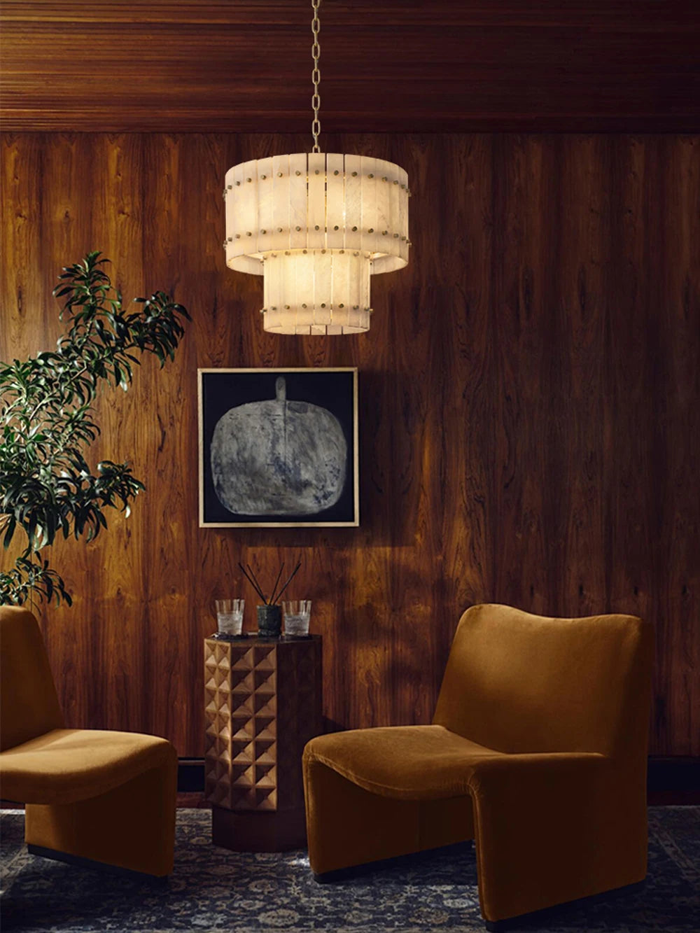 Mallory Multi-Tier Alabaster Chandelier, Dimmable