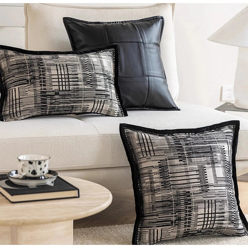 Modern Woven Faux Leather Cushion Cover