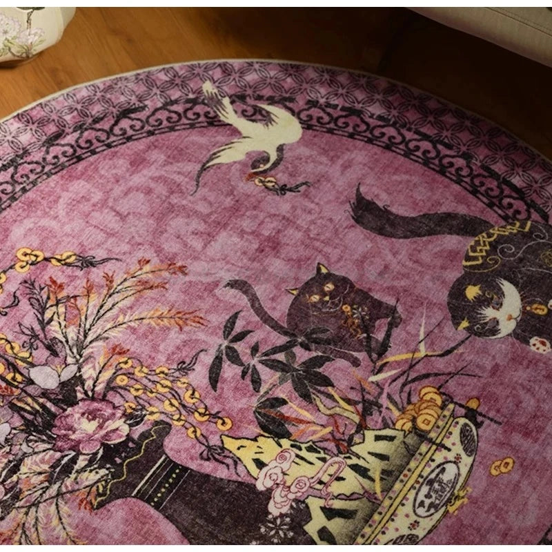 Artistic Chinoiserie Inspired Round Decorative Rug 120x120cm