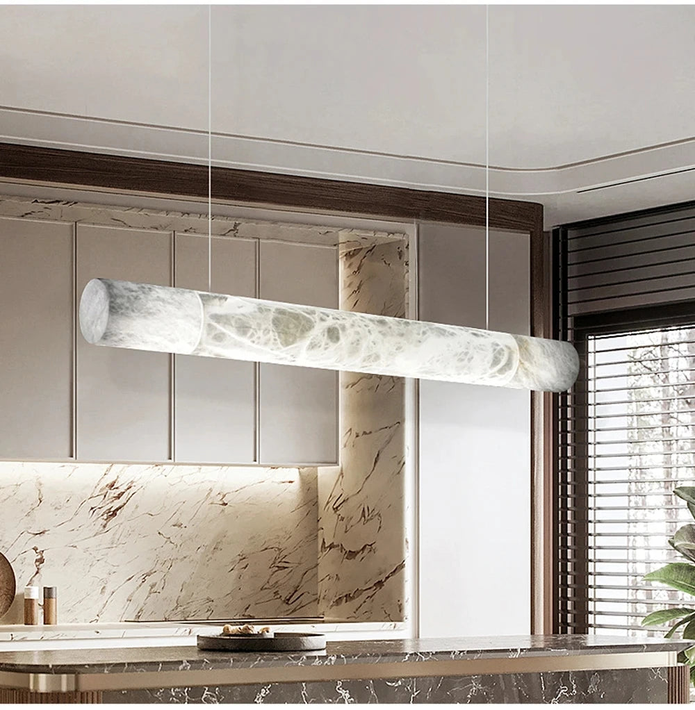 Irregular Alabaster Linear Tube Pendant Light, Minimalist