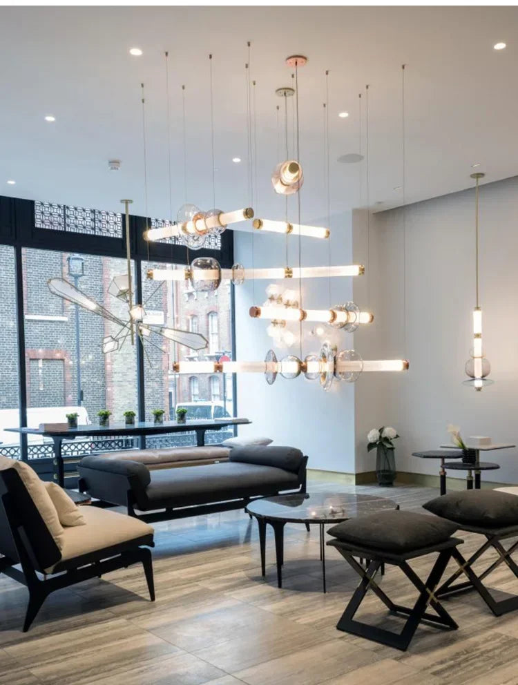 Italian Flute Linear Tube Glass Chandelier