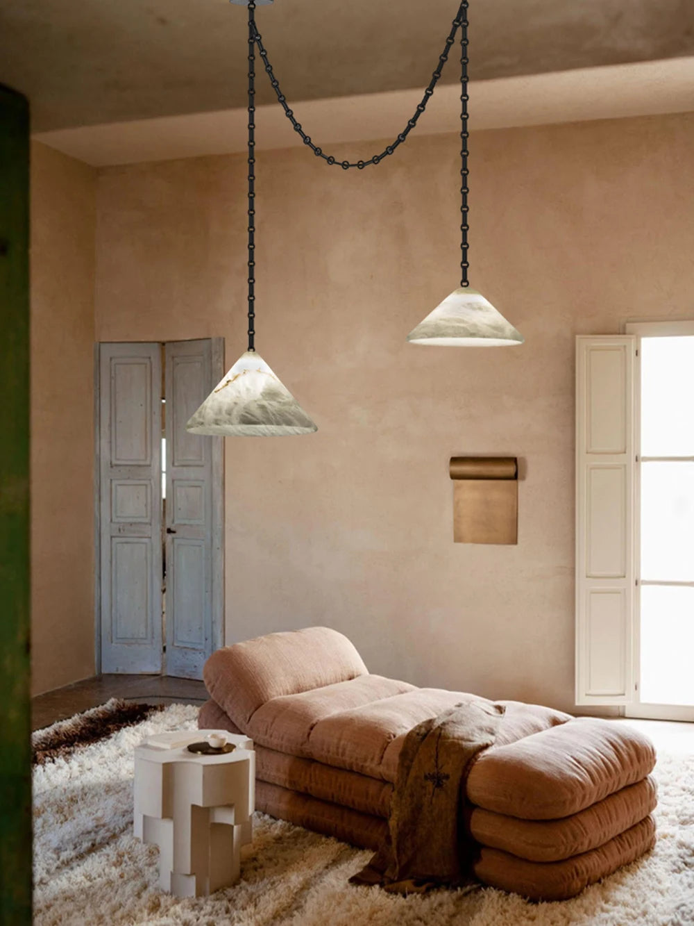 Etna Alabaster Pendant Light with Chain